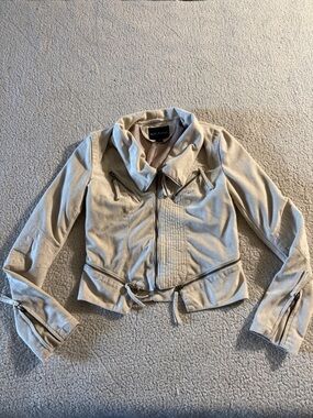 Solemio Cream Vegan Leather Asymmetrical Zip Jacket Size Small